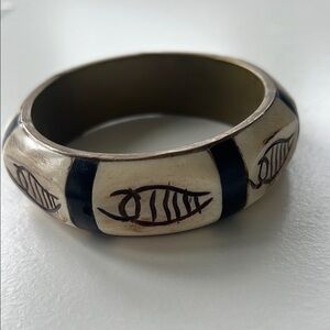 Ivory and Black Inlay Fish Motif Bangle Bracelet